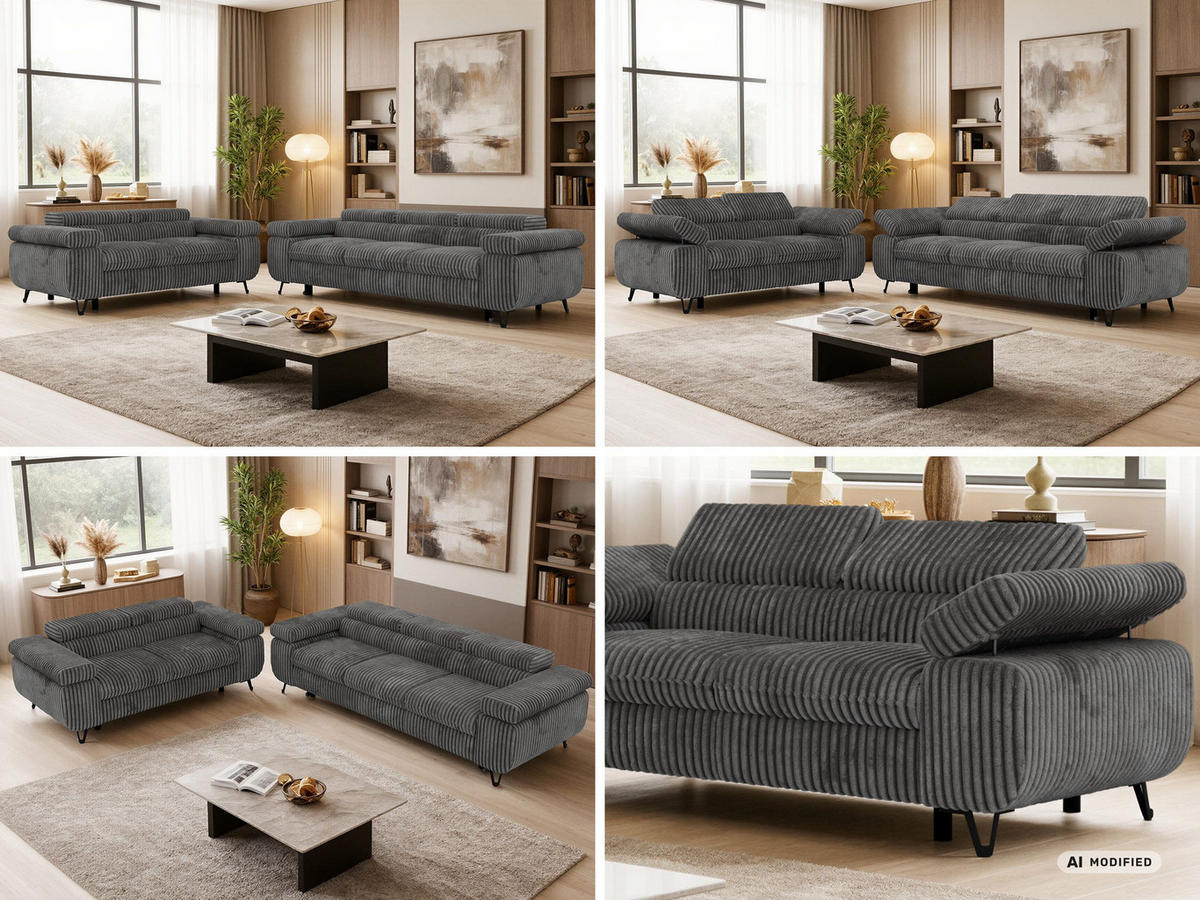 SEDACÍ SOUPRAVA PETERS 2+3 - Šedá Manšestr - šedá/černá, kov/textil (262/76/99cm) - MKS