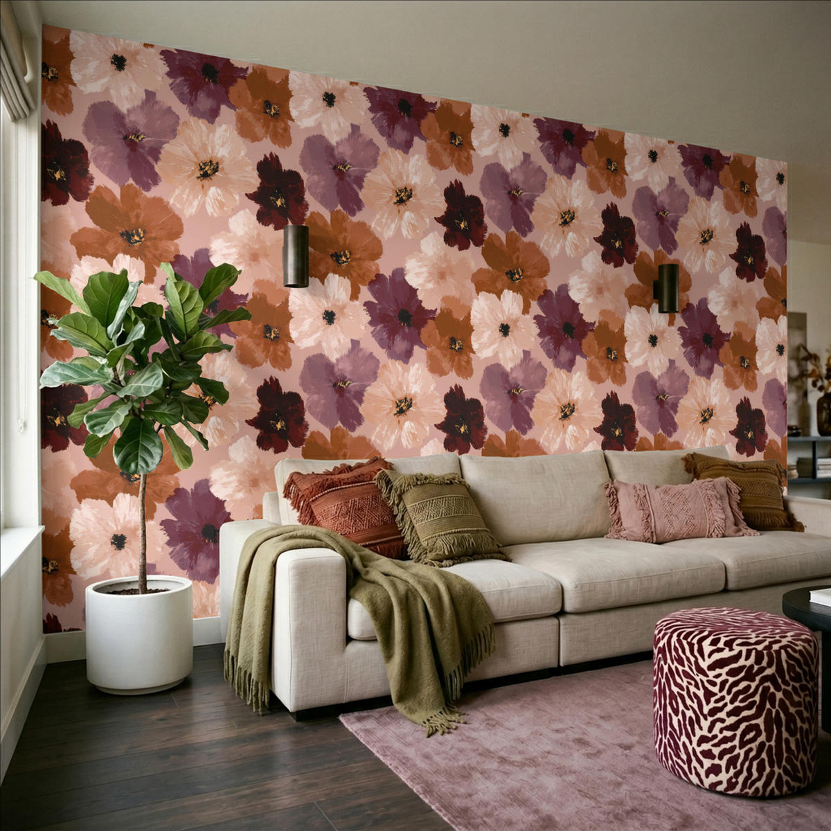 TAPETE - Blumen - Abstrakt - Erdtöne - 500x280 cm - Multicolor, Papier (500/280cm) - OnlyWow