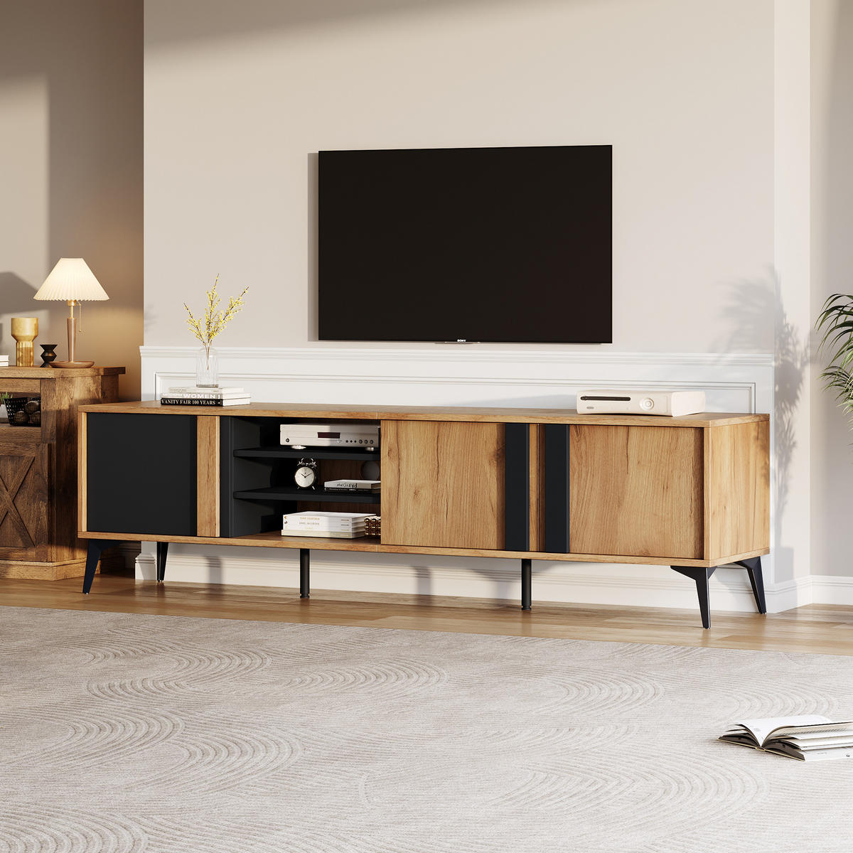 LOWBOARD Lugano Braun Schwarz 180/40/50 cm - Braun, Holzwerkstoff (180/50/40cm) - PANGIVO