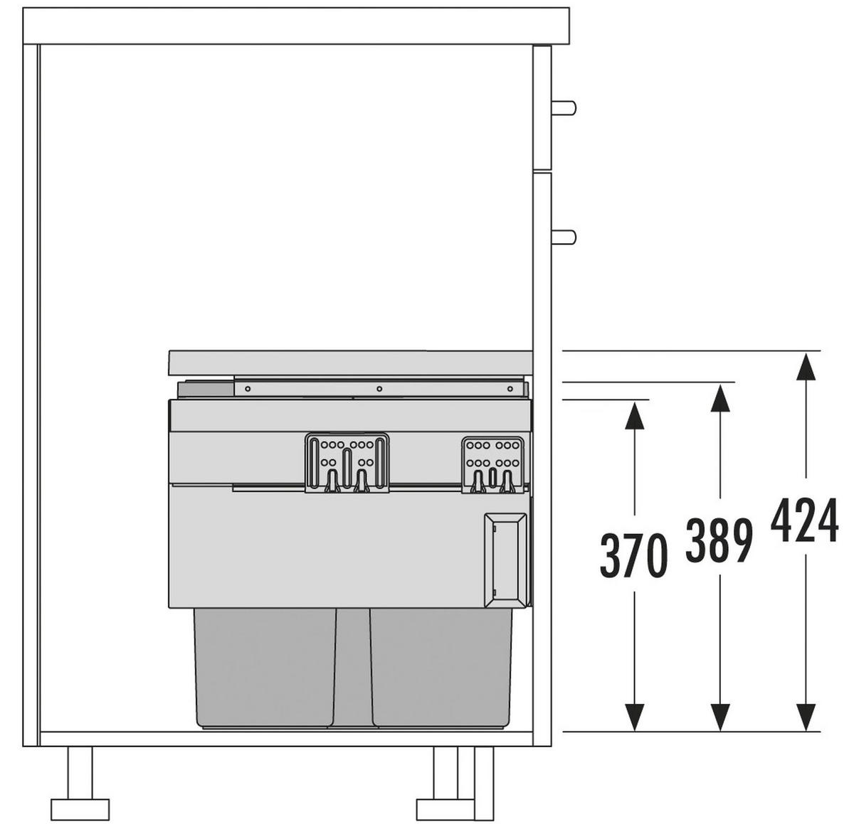 EINBAUMÜLLEIMER Hailo Cargo Küche Schrank 50cm Frontauszug selbstschließend - Grau, Kunststoff (46.8/42.4/40.5cm) - Hailo
