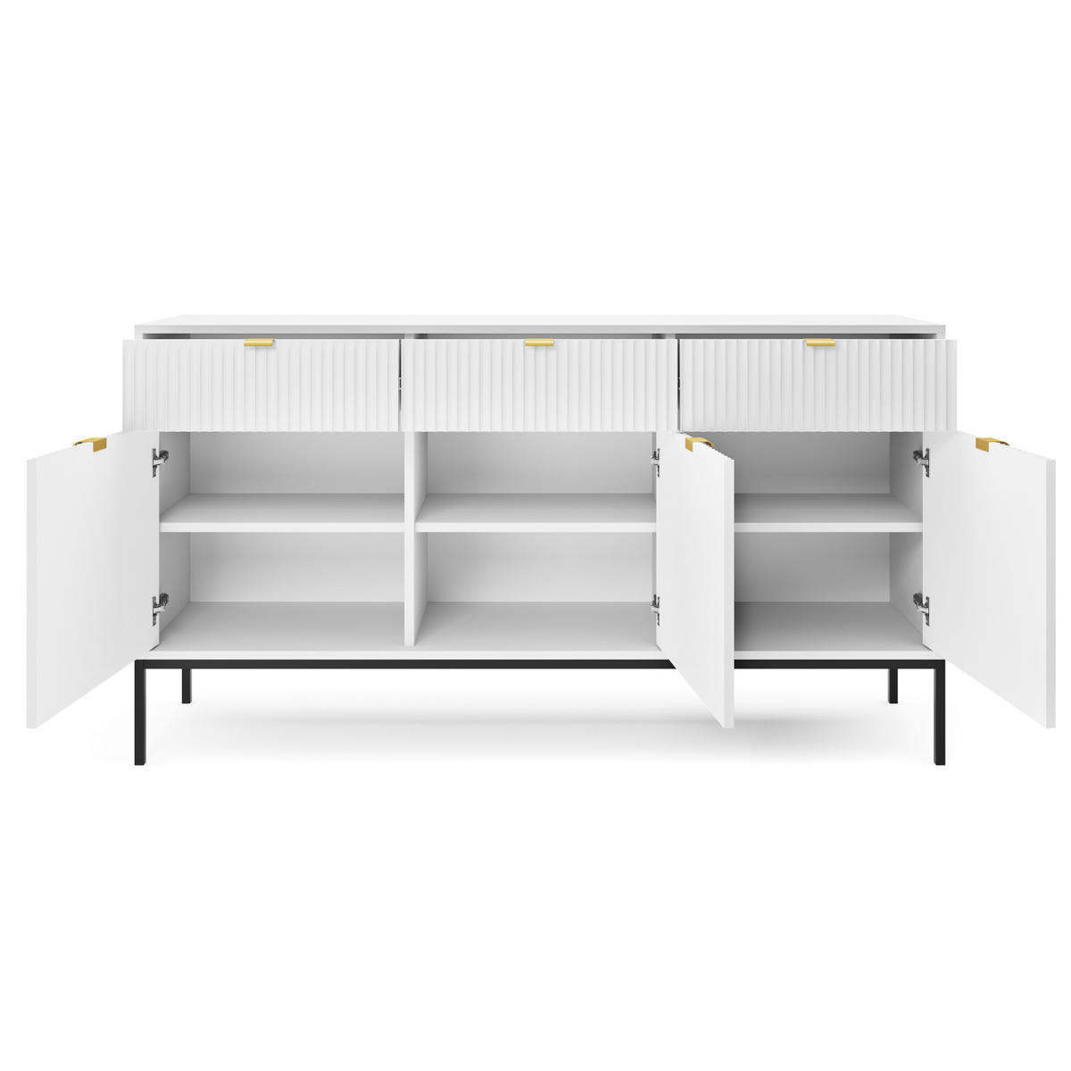 SIDEBOARD NANAIMO KOM3-3D3S Profilierte Fronten, Weiß - Weiß, Holzwerkstoff/Kunststoff (154/83/39cm) - Komodee