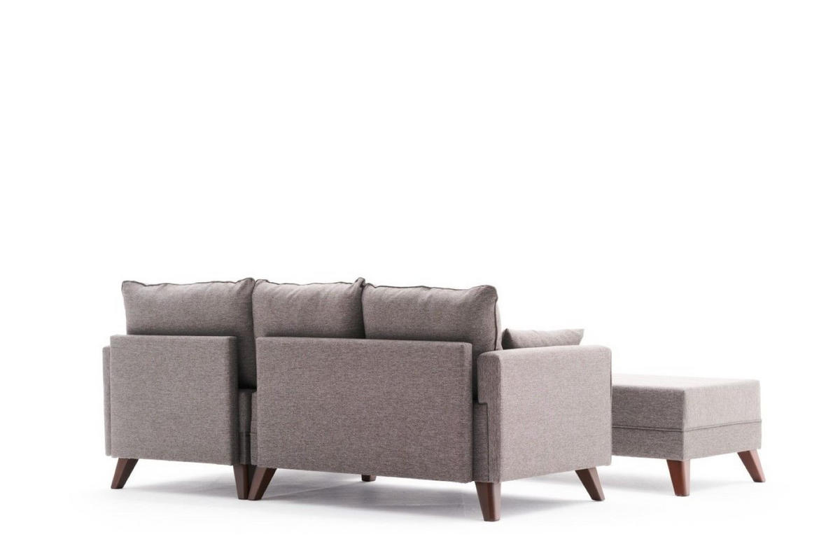 ECKSOFA mit Hocker als Schlaffläche, perfekt für kleine Räume - Taupe/Walnussfarben, Holz/Kunststoff (140/205cm) - myHomelando