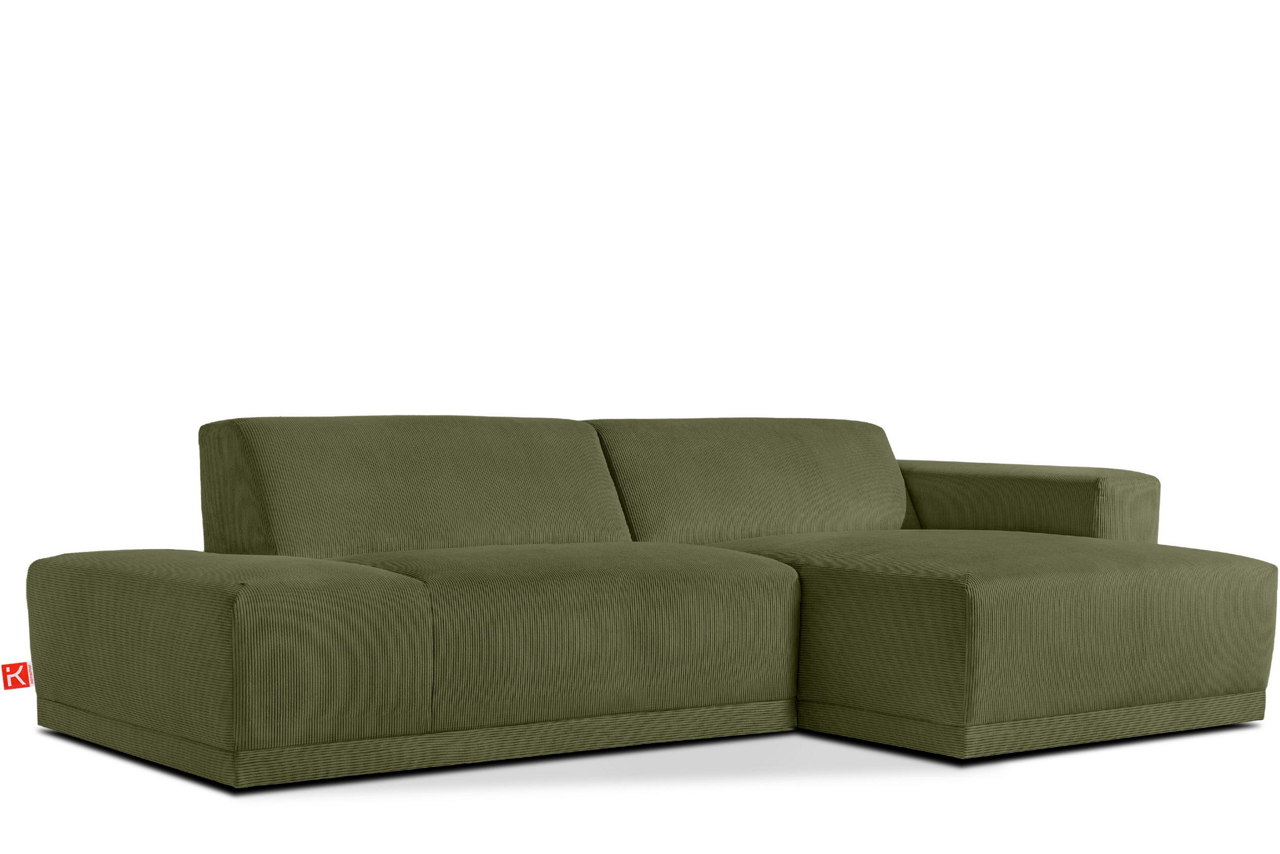 ECKSOFA-RECHTS MUDI in moderner Optik mit hochwertigem Kaltschaum, Cord-Stoff, khaki - Schwarz/Grün, Textil (280/160cm) - KONSIMO®