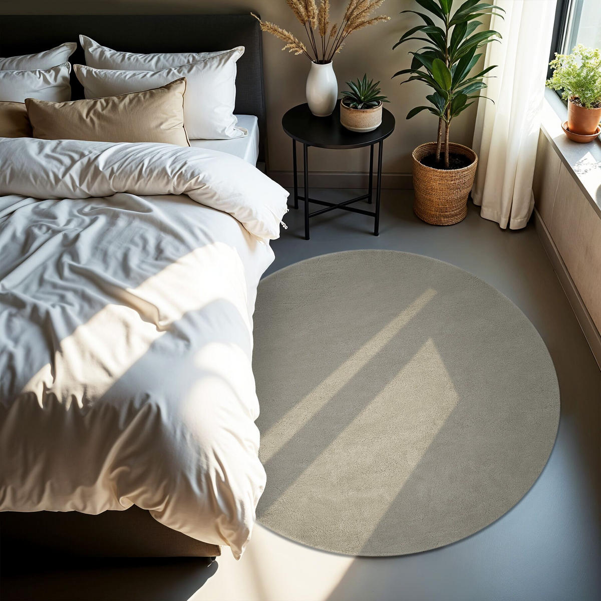 KURZFLORTEPPICH Soft Zone,rutschfeste Unterseite,Sand - Sandfarben, Kunststoff (120/120cm) - tectake