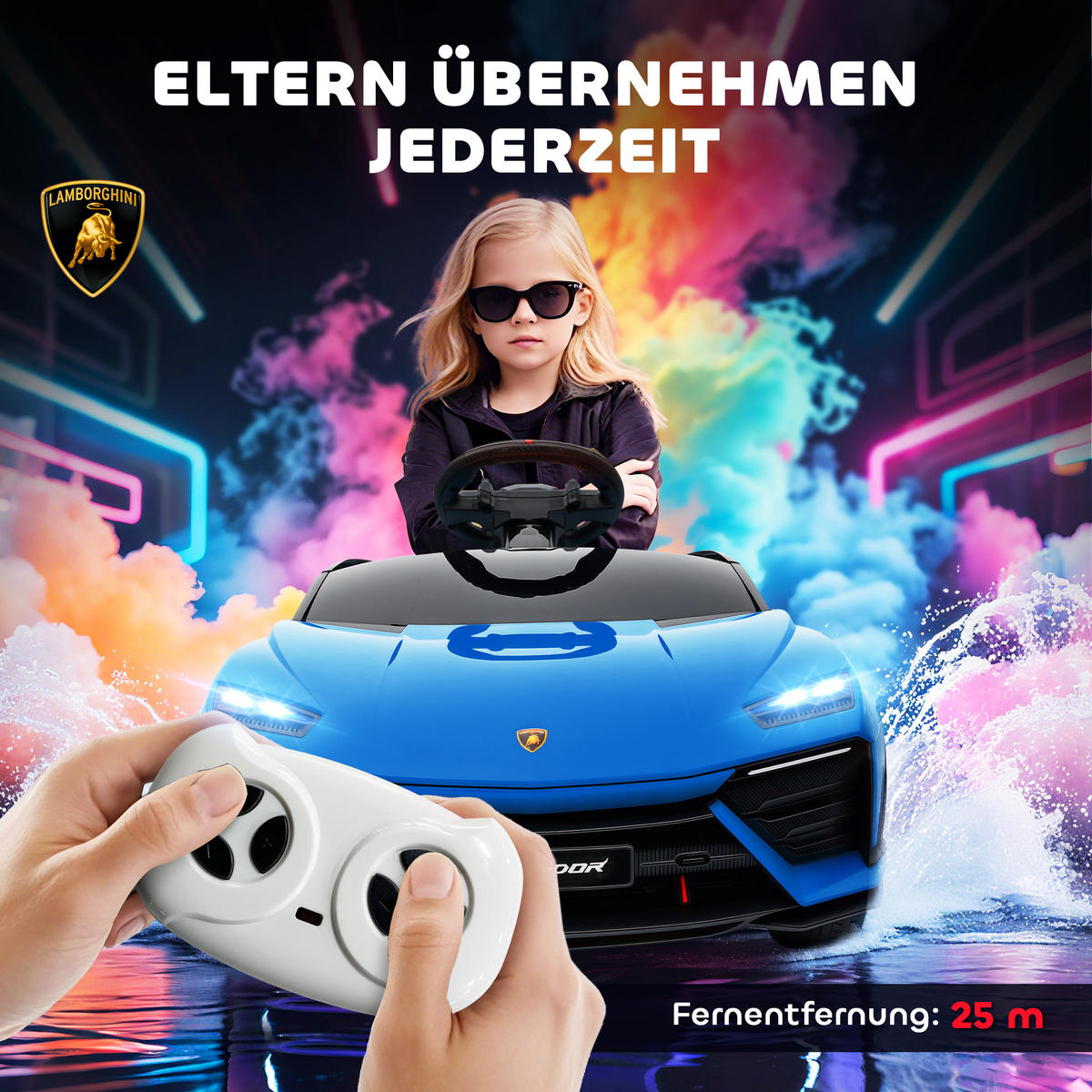 KINDER-ELEKTROAUTO 12V Kinderauto mit 2,4 GHz Fernbedienung, 2 Motor LED, Musik - Blau, Kunststoff (101.5/49/43cm) - AIYAPLAY