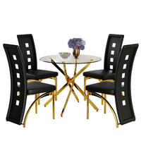 ESSGRUPPE DE-39452 5-teilig, Glastisch und 4 Stühlen mit Lochmuster Schwarz/Gold - Goldfarben/Schwarz, Metall (88/75/88cm) - ComfortXL