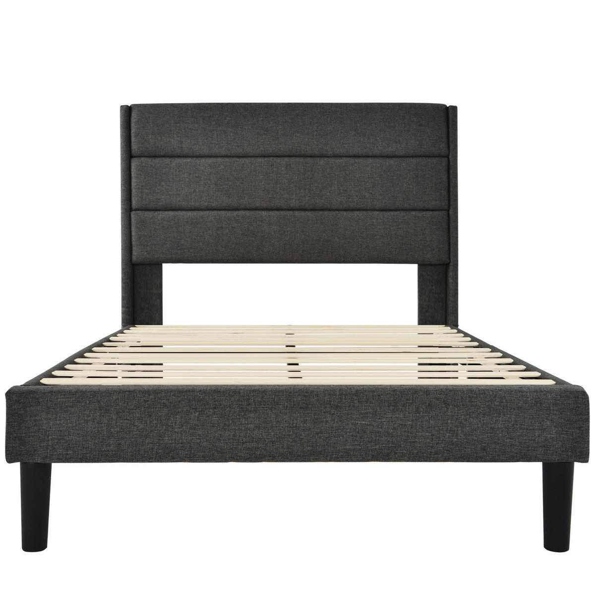 BETT mit Kopfteil 90x200 cm Leinen Dark Grey - Dunkelgrau, Metall (90/200cm) - Meubliv