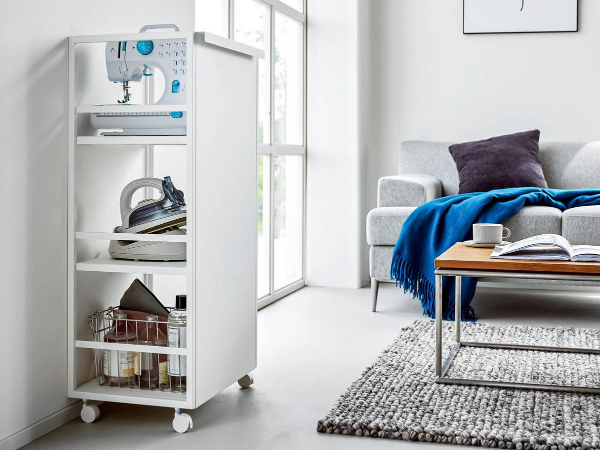 AUFBEWAHRUNGSWAGEN Tower weiß 42/85/32 cm - Weiß, Metall (42/85/32cm) - Yamazaki