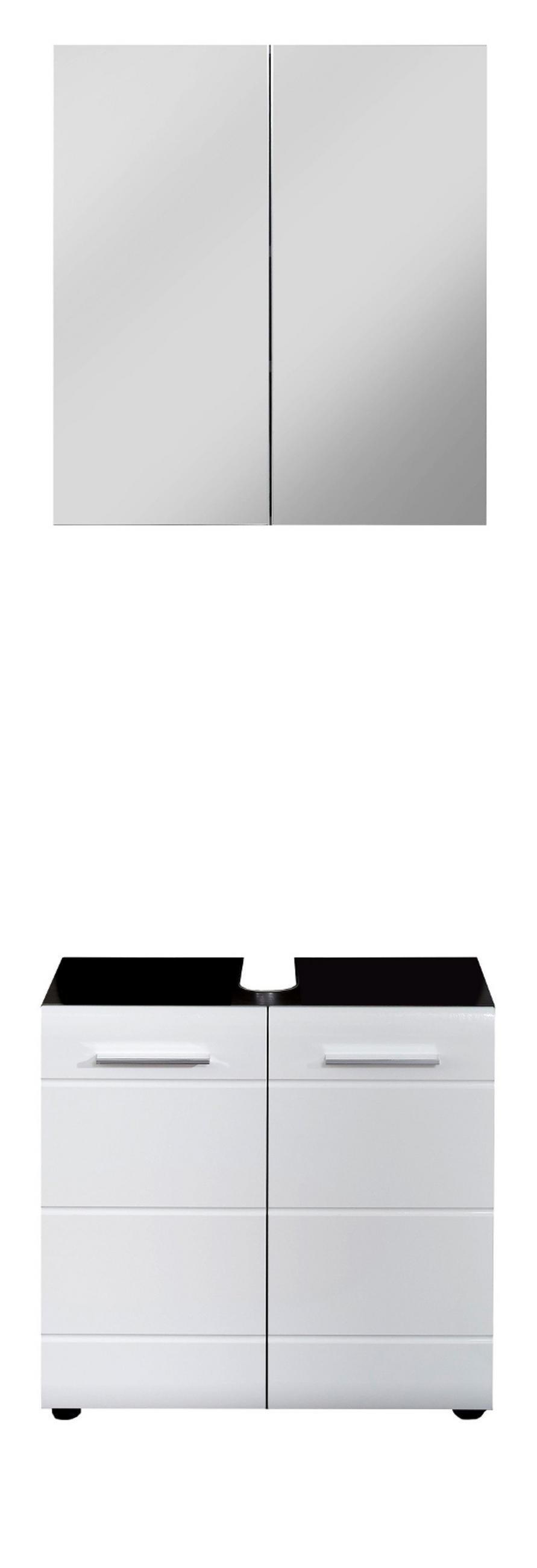 BADMÖBEL-SET weiß Hochglanz, grau Rauchsilber 2-teilig 60 cm, Badkombination in modernem Design - Weiß Hochglanz/Silberfarben, Glas/Holzwerkstoff (60/182/31cm) - Top.Furn
