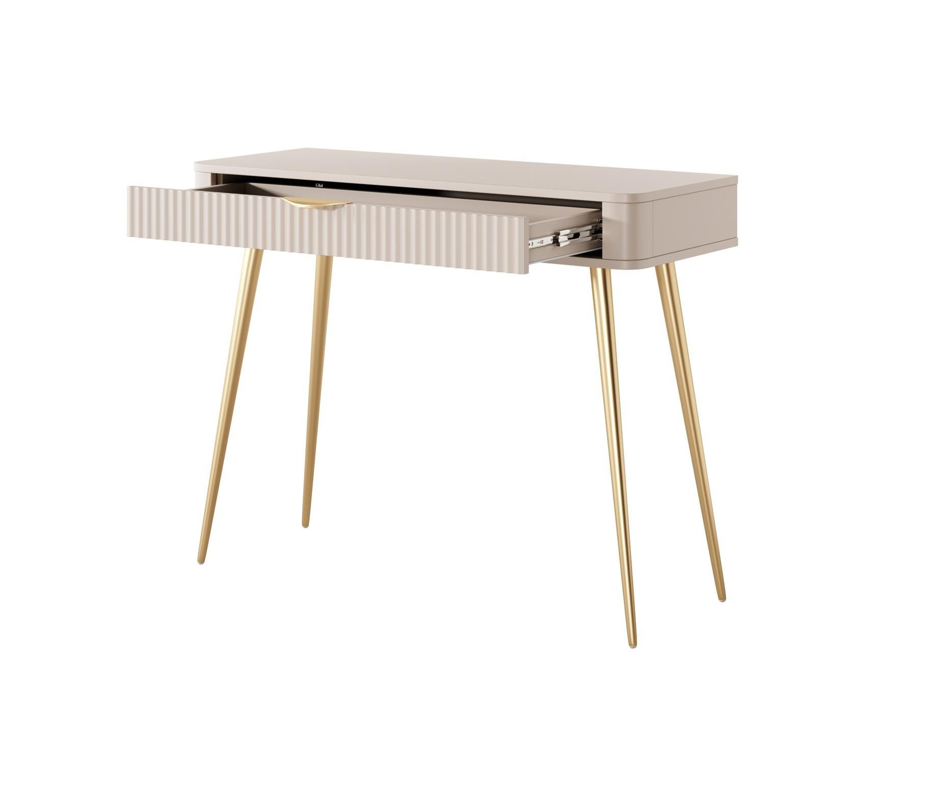 SCHMINKTISCH Lante, Beige, Golden, Geriffelter Schublade, Elegant - Beige, Holzwerkstoff (38/100/78cm) - Bettso