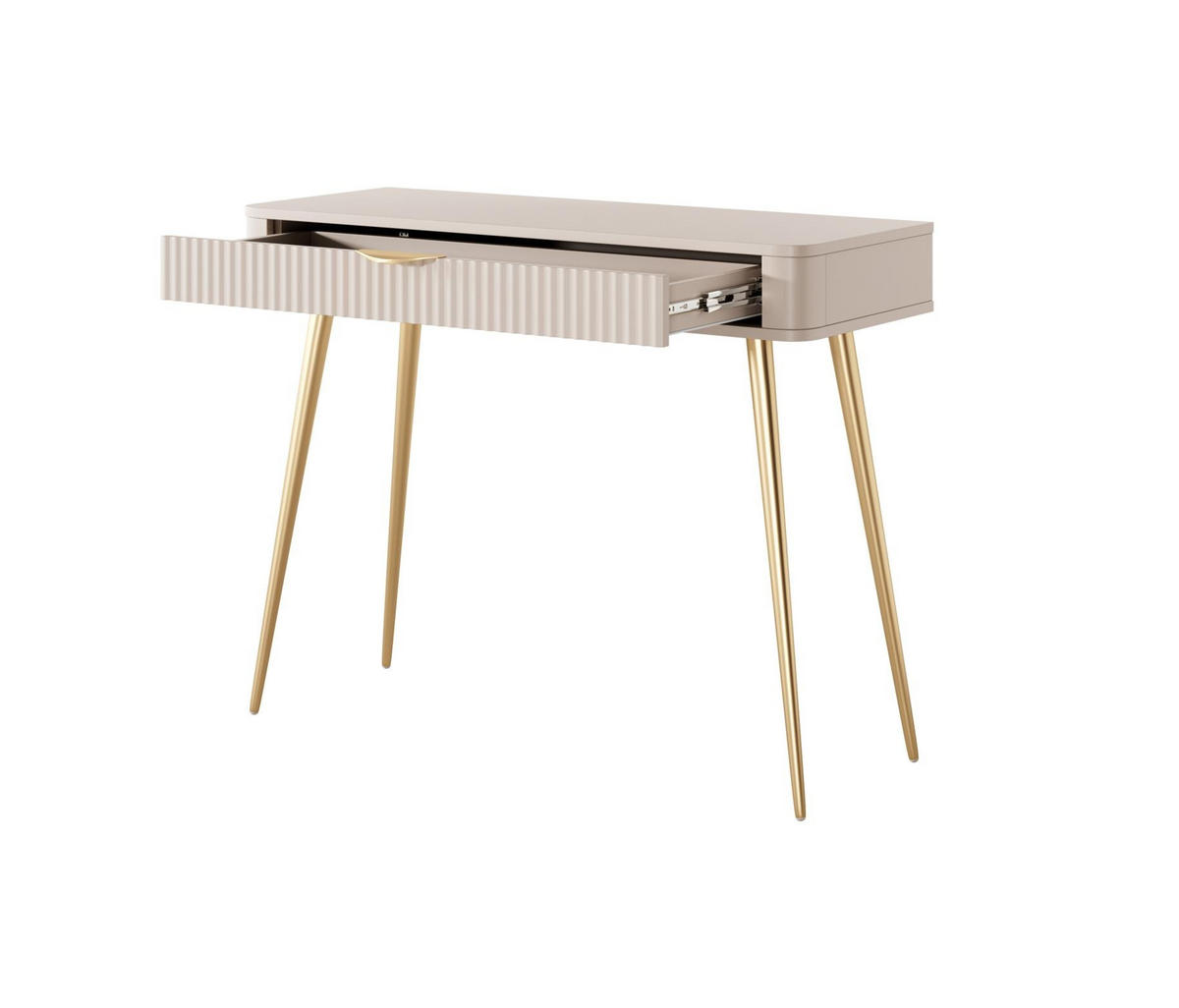 SCHMINKTISCH Lante, Beige, Golden, Geriffelter Schublade, Elegant - Beige, Holzwerkstoff (38/100/78cm) - Bettso