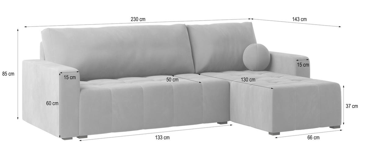 ECKSOFA VOLIRA Beige Plüsch-Stoff mit Schlaffunktion - Beige, Holz (230/143cm) - MASSENO