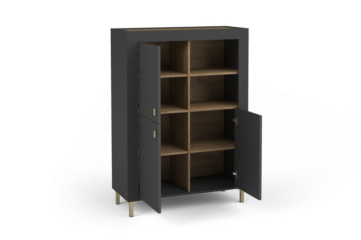 KOMMODE MONI 05 in Schwarz / Eiche Whiskey matt 97/136/40 cm mit LED - Schwarz, Holzwerkstoff (97/136/40cm) - Deine Möbel 24