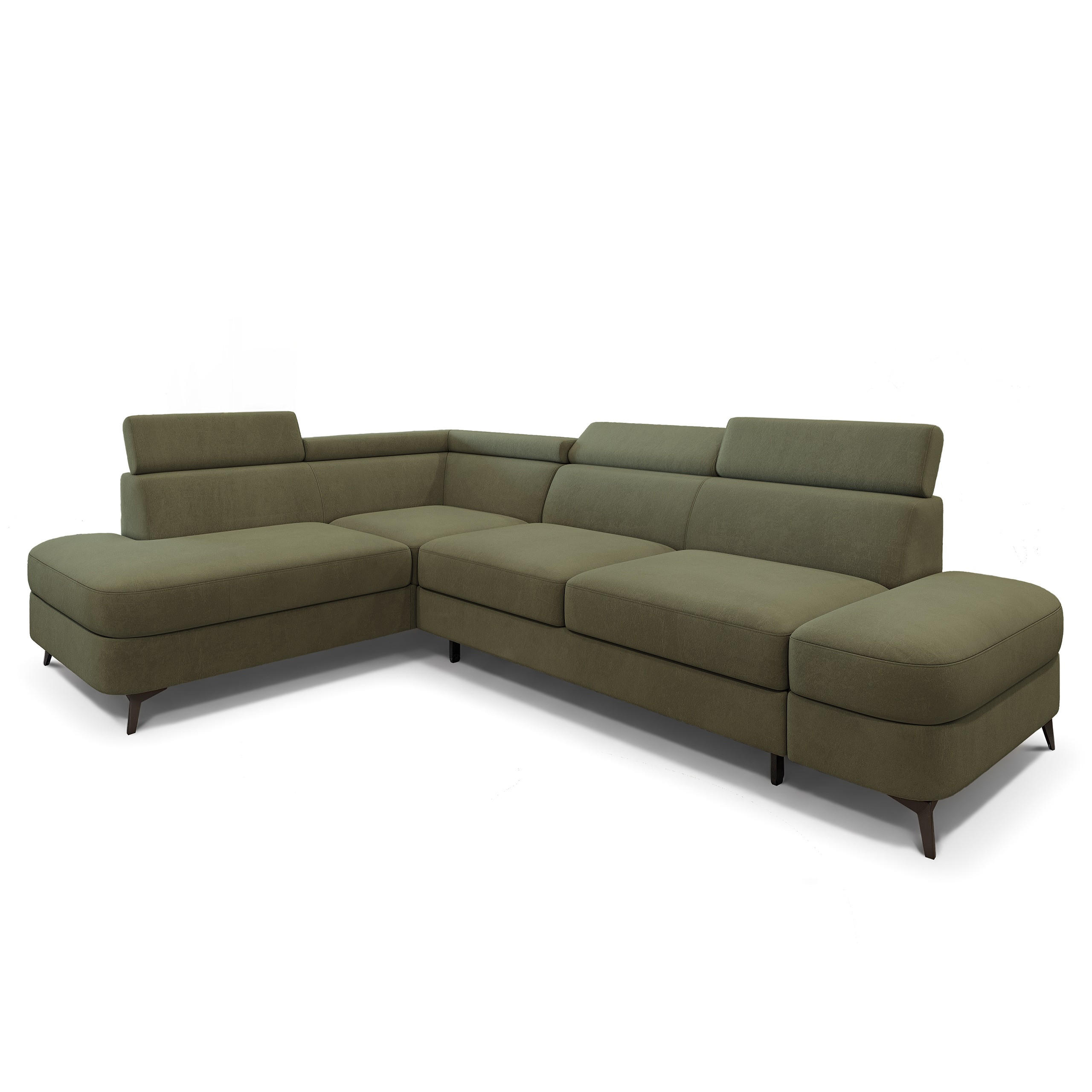 ECKSOFA AVISE MV L-S Grün Velours-Stoff mit Schlaffunktion - Grün, Holzwerkstoff/Textil (268/195cm) - MASSENO