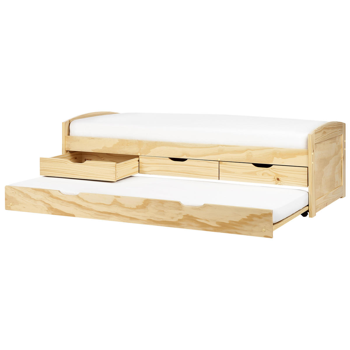 AUSZIEHBETT 90x200 cm Heller Holzfarbton Petiville - Hellbraun, Holz (90/200cm) - Beliani