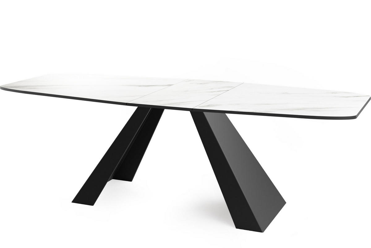 ESSTISCH Monte rechteckig ausziehbar, Marmor Weiß 160-200/80/76 cm - Ecru/Schwarz, Holzwerkstoff/Metall (160/80/76cm) - WFL GROUP