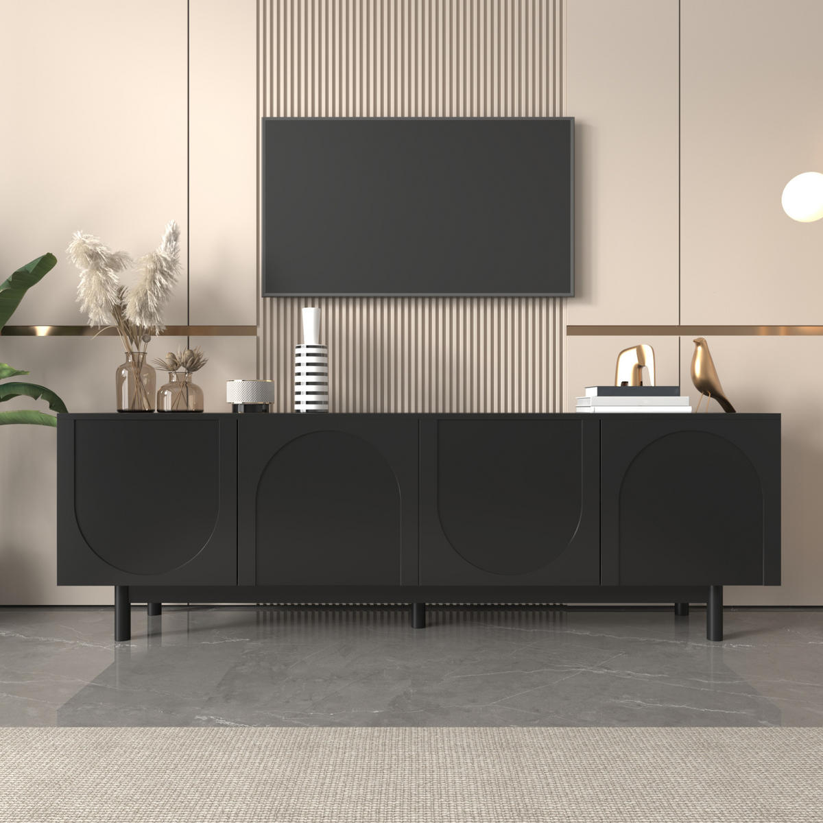 TV-SCHRANK in Schwarz mit 4 Push-to-Open Türen 175/38/56 cm - Schwarz, Holzwerkstoff (175/56/38cm) - Redom