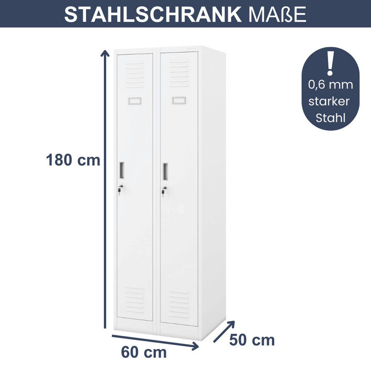 UMKLEIDESCHRANK Spind WIEN 2 Abteile 180x60x50cm Weiß - Weiß, Metall (60/180/50cm) - DELUKE