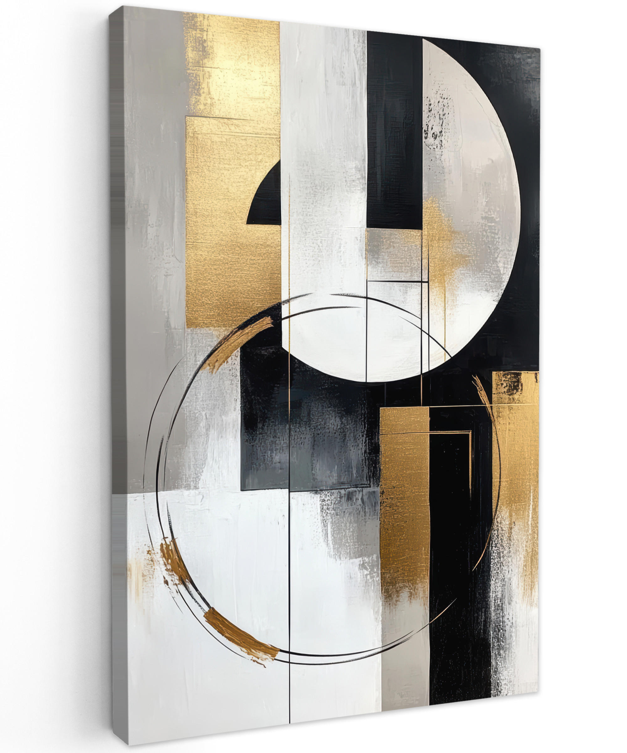 LEINWANDBILD Abstrakt - Gold - Silber - Formen - Ästhetik Deko XXL 80x120 cm - Multicolor, Textil (80/120cm) - MuchoWow