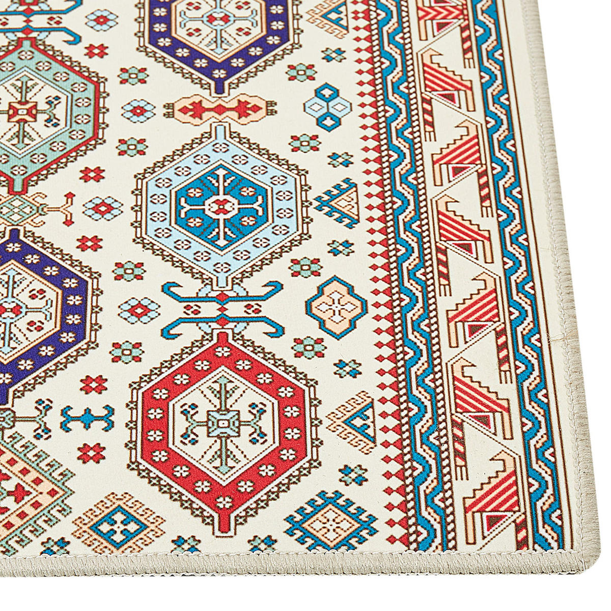 KURZFLOR-TEPPICH Bunt 60/200 cm Hacilar - Blau/Beige, Textil (60/200cm) - Beliani
