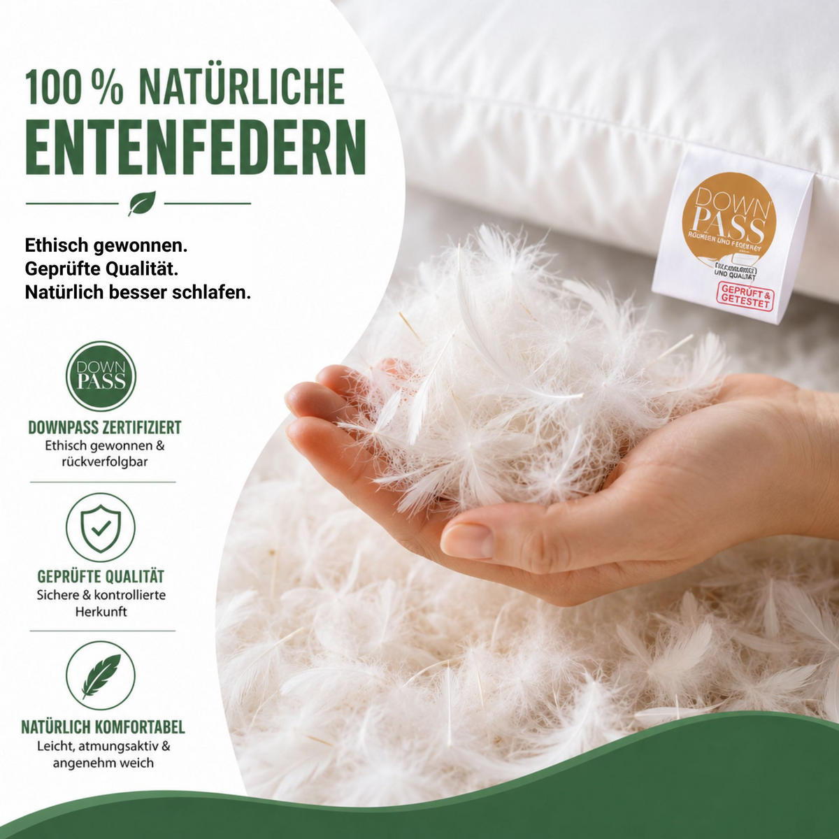 KOPFKISSEN Tierwohl Downpass Federn 80x80 cm - Weiß, Textil (80/80cm) - Bestlivings
