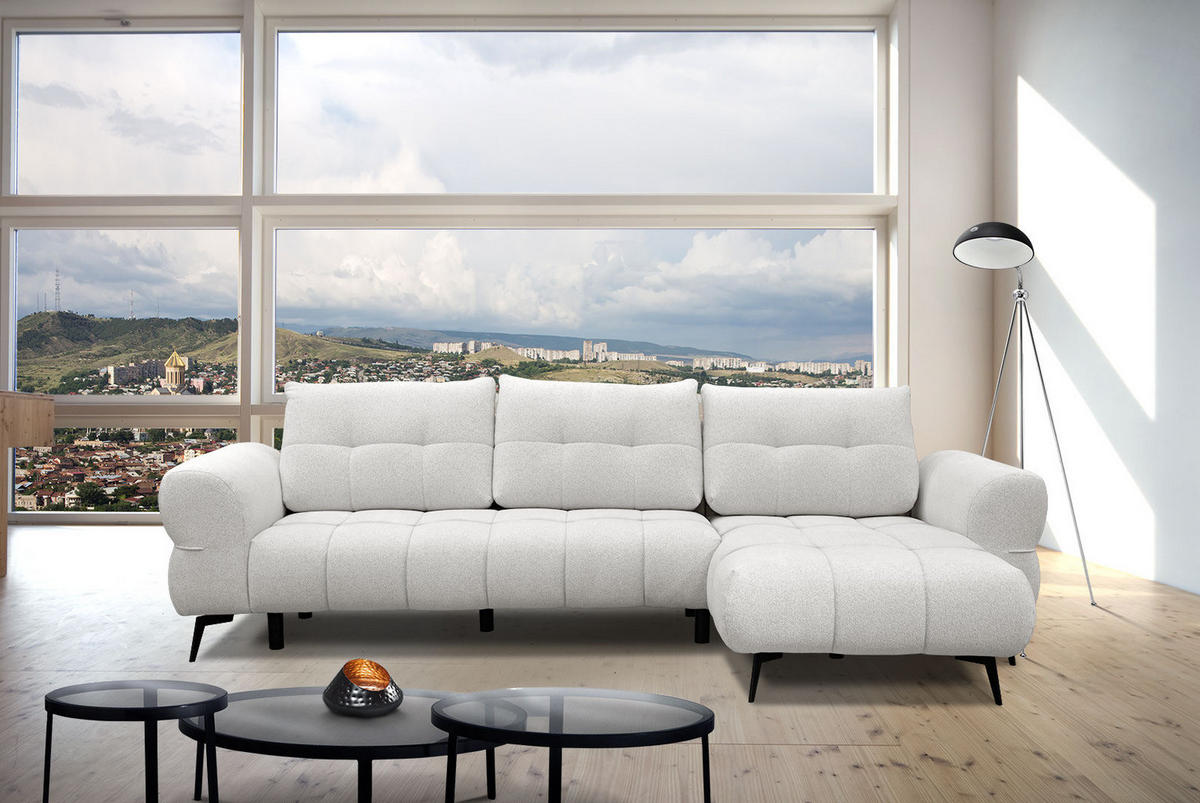 ECKSOFA SALVINI 4-Sitzer, weiß - Schwarz/Weiß, Holzwerkstoff/Textil (292/158cm) - Courtois Laville