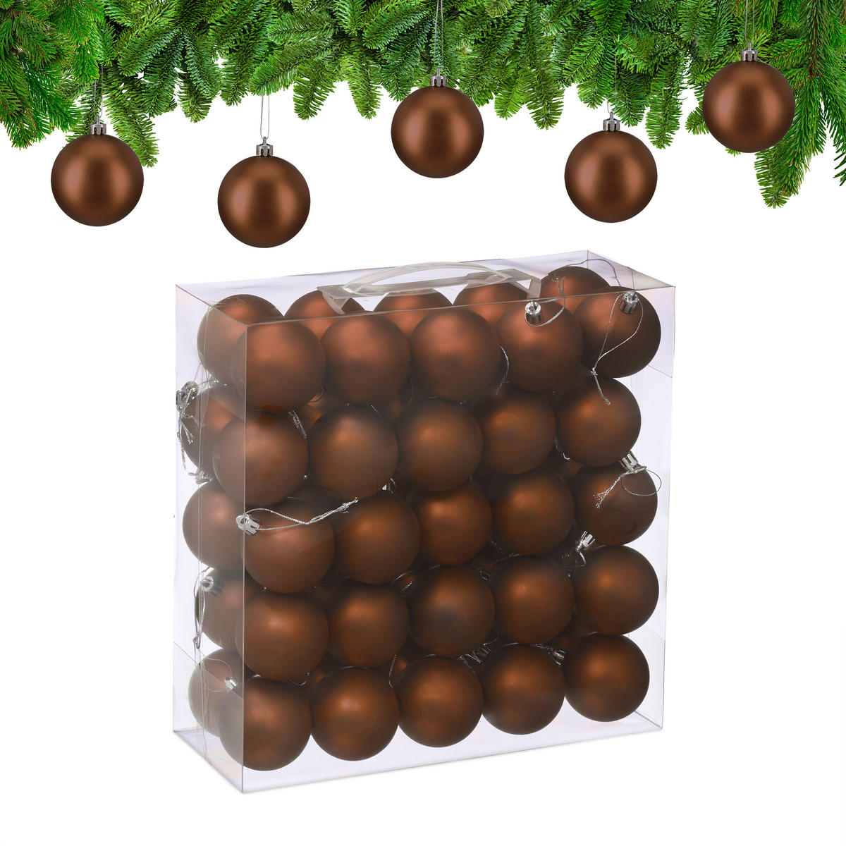 50XWEIHNACHTSKUGELN - Braun, Kunststoff (6/7/6cm) - Relaxdays