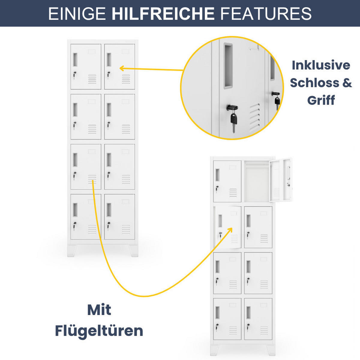 SCHLIESSFACHSCHRANK Spind TAMPA 8 Fächer 172x55,9x45cm Weiß - Weiß, Metall (55.9/172/45cm) - DELUKE