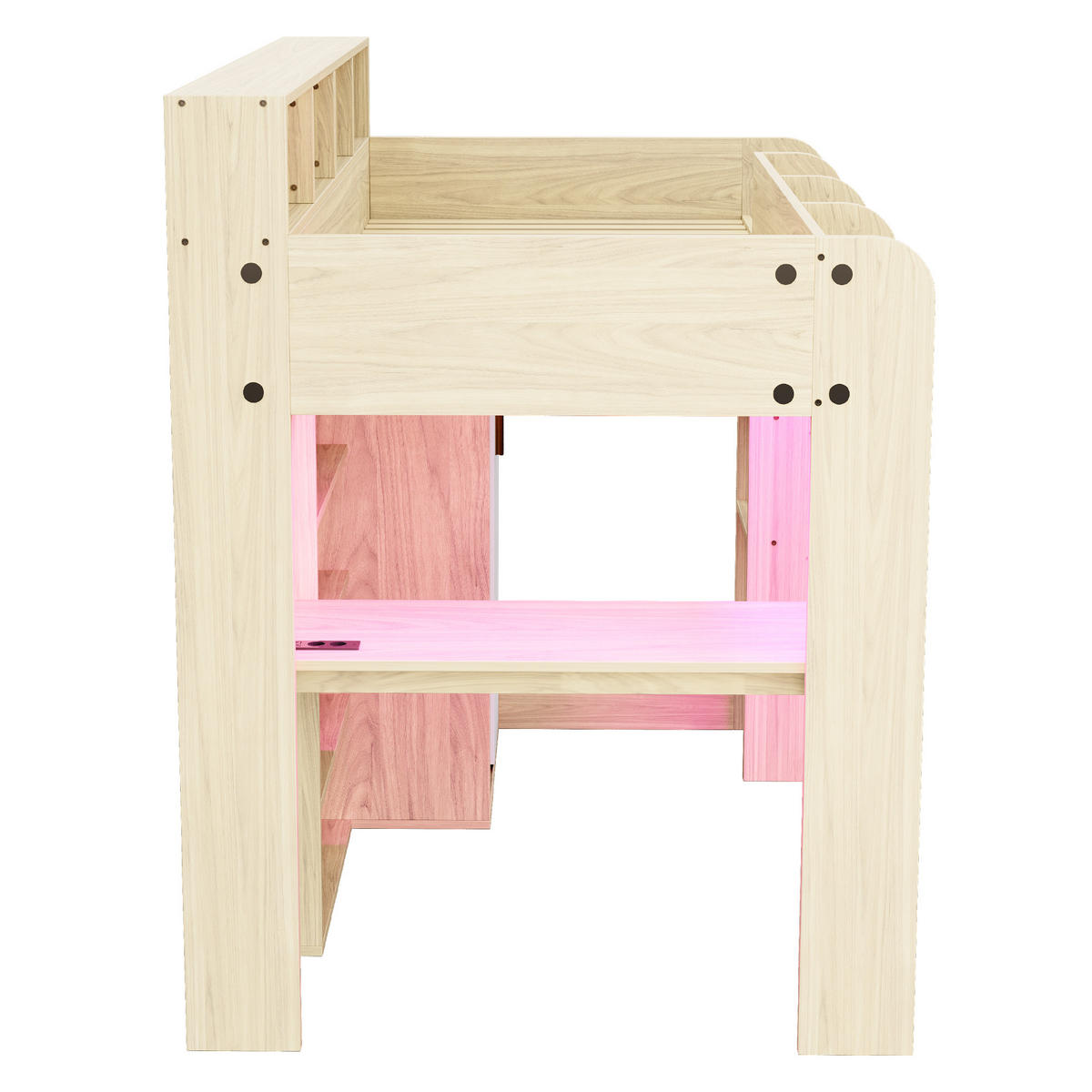 HOCHBETT 90x200 Holz Schreibtisch Schrank LED - Naturfarben, Holzwerkstoff (90/200cm) - FLIEKS