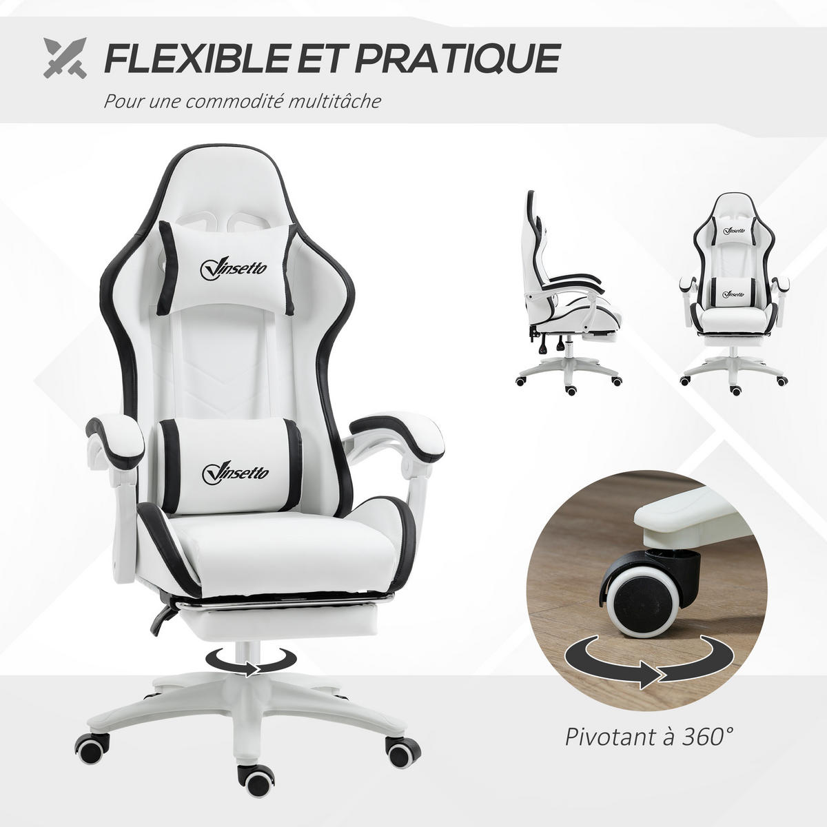 GAMINGSTUHL DE-11703 neigbar 135° mit Fußstütze Weiß/Schwarz - Schwarz, Metall (65/129/65cm) - ComfortXL