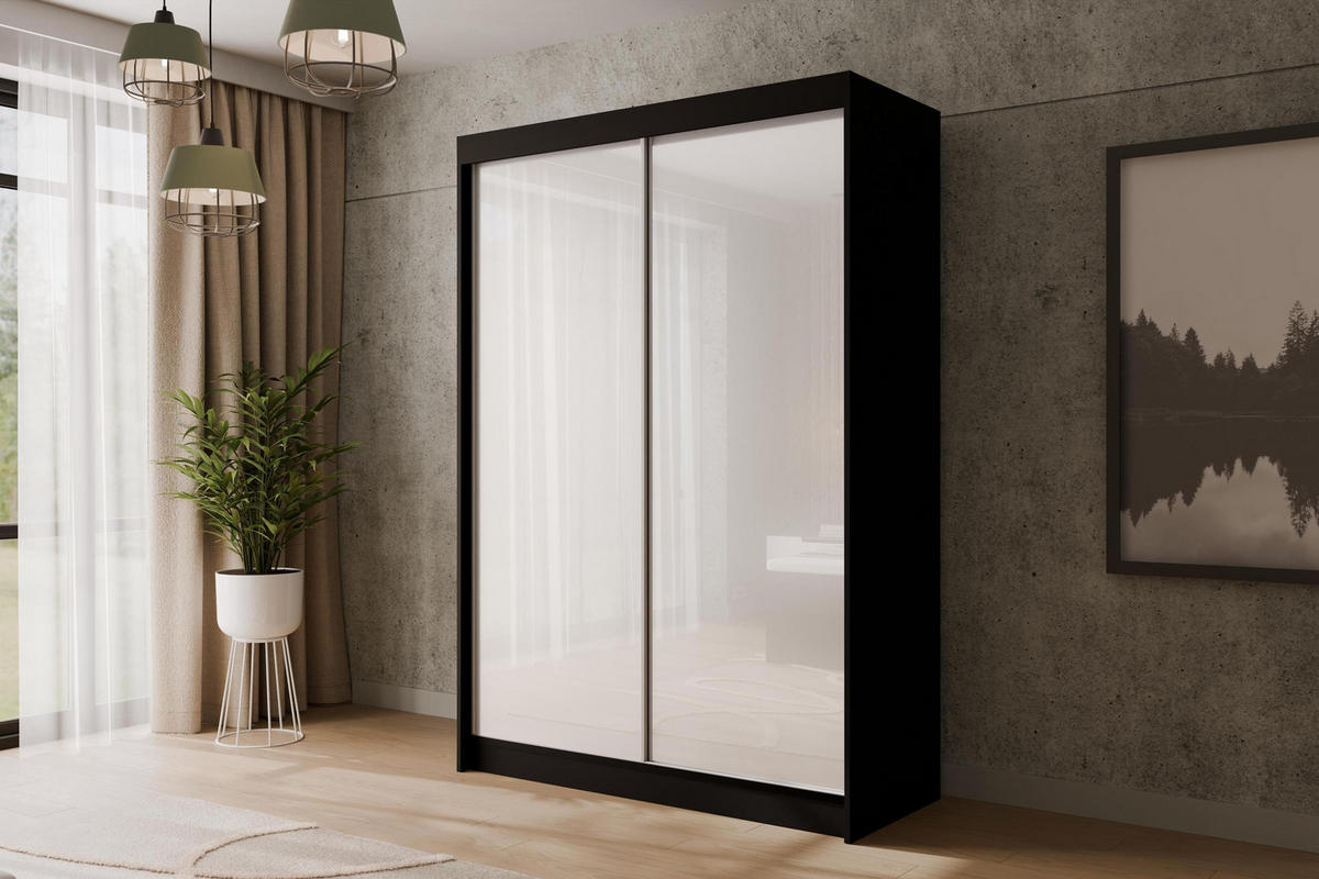 KLEIDERSCHRANK PEKA - 150 cm - Schwarz|Weiß - Schwarz/Weiß, Holzwerkstoff (150/215/61cm) - ALTDECOR