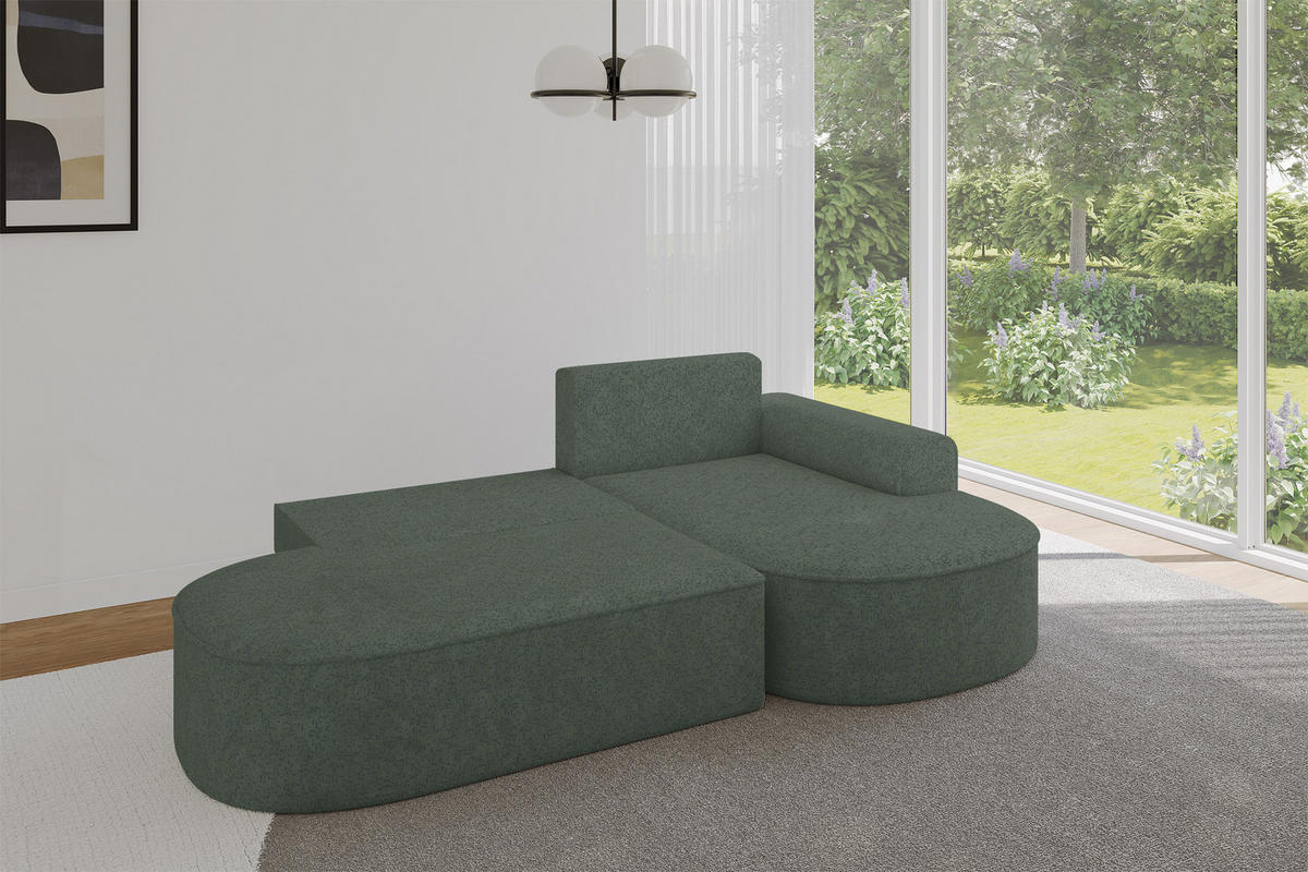 ECKSOFA mit Schlaffunktion und Bettkasten Ottomane Rechts MARI-L1-S - 283x167x73 cm Grün Tissu - Schwarz/Grün, Holzwerkstoff/Kunststoff (167/283cm) - ALTDECOR