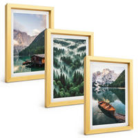 BILDER SET 3er Set - 20x30 cm Goldrahmen - Bergsee, Boot, Waldnebel - Goldfarben, Kunststoff (20/30cm) - TULUP