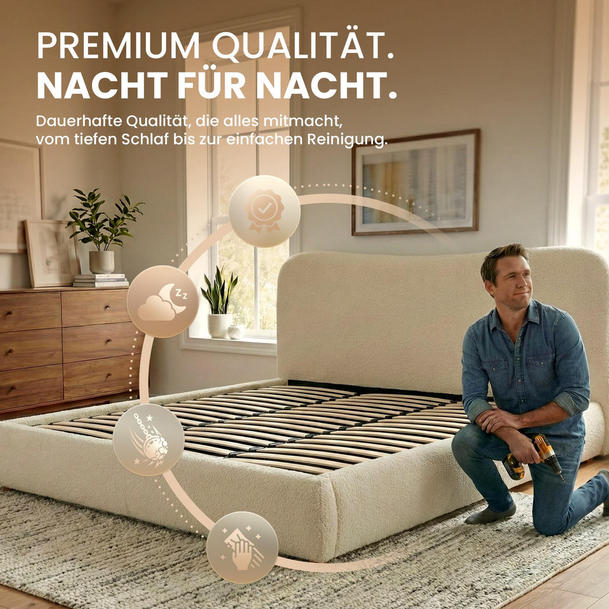 POLSTERBETT 160 cm/200 cm cm Stoff Creme - Creme, Textil (200/224cm) - CLP