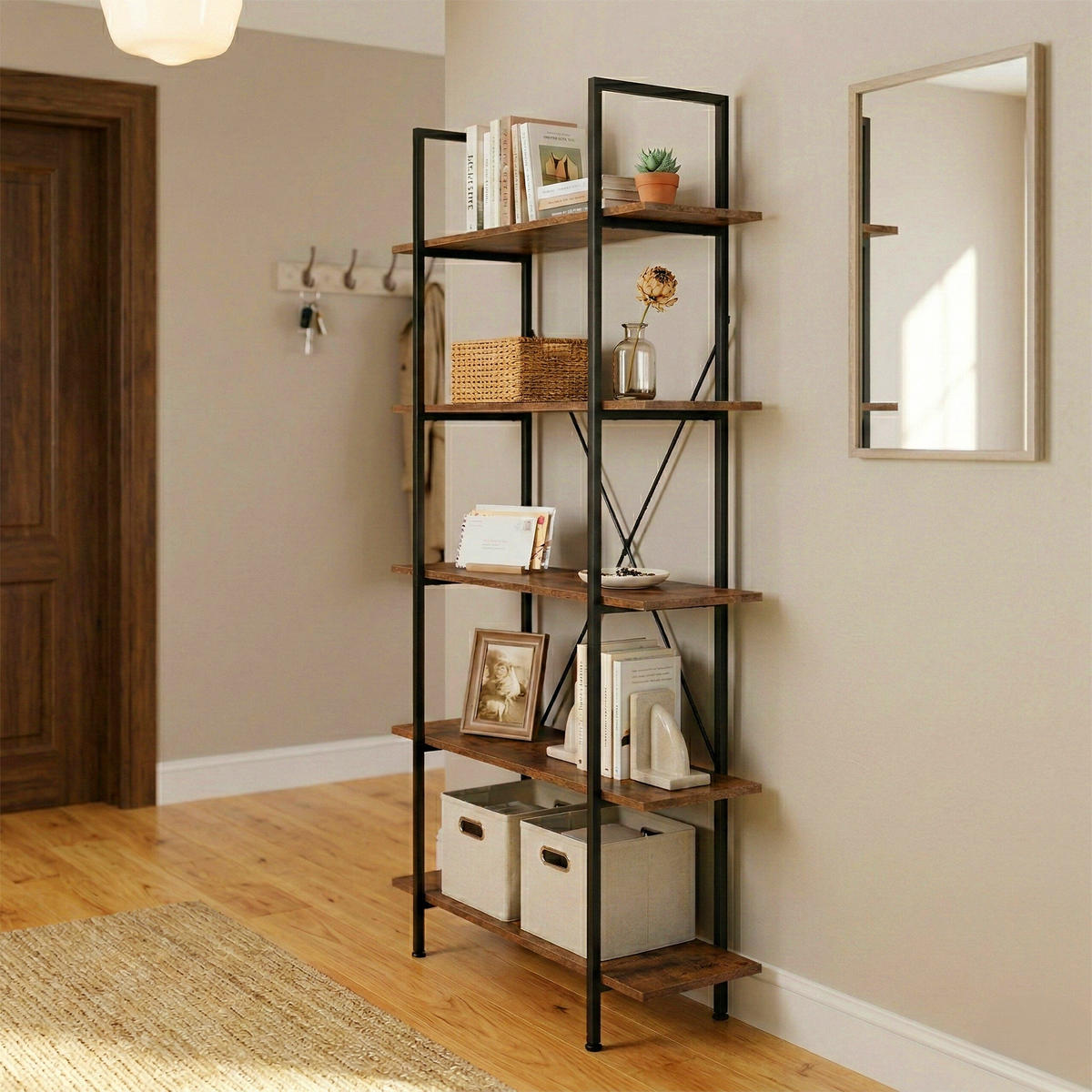 BÜCHERREGAL - Braun, Holzwerkstoff/Metall (33.5/177.5/105cm) - Relaxdays