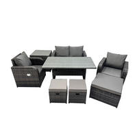 GARTENMÖBEL SET mit Hocker,Beistelltisch,Zweisitzer Polyrattan 7-Sitzer - Dunkelgrau/Grau, Glas/Kunststoff - Fimous