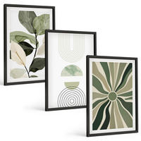 BILDER SET 3er Set - 40x60 cm Schwarzer Rahmen - Pflanzenmotive, Geometrie, Grün - Schwarz, Kunststoff (40/60cm) - TULUP