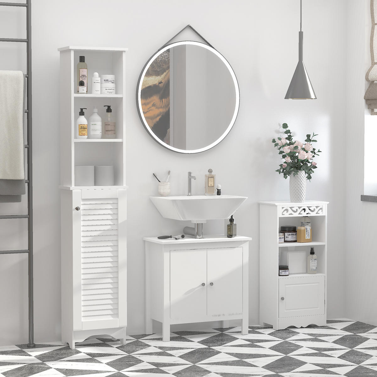 HOCHSCHRANK DE-12346 mit Jalousietür und 3 Nischen Weiß - Weiß, Holzwerkstoff (50.8/419.1/86.36cm) - ComfortXL