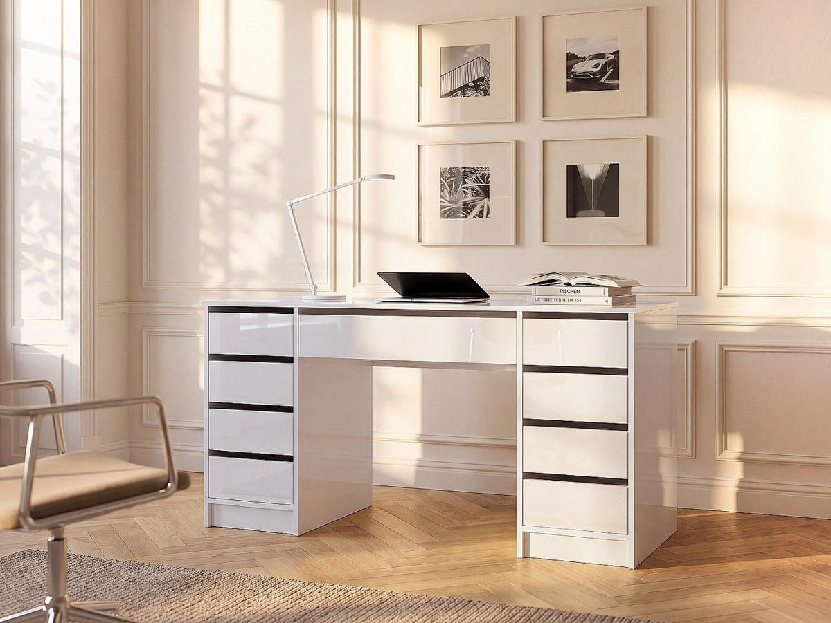 SCHREIBTISCH - 152.3 cm x 53.6 cm - holz - weiß Jenemi - Weiß, Holz (152.3/53.6/76cm) - Vente-Unique