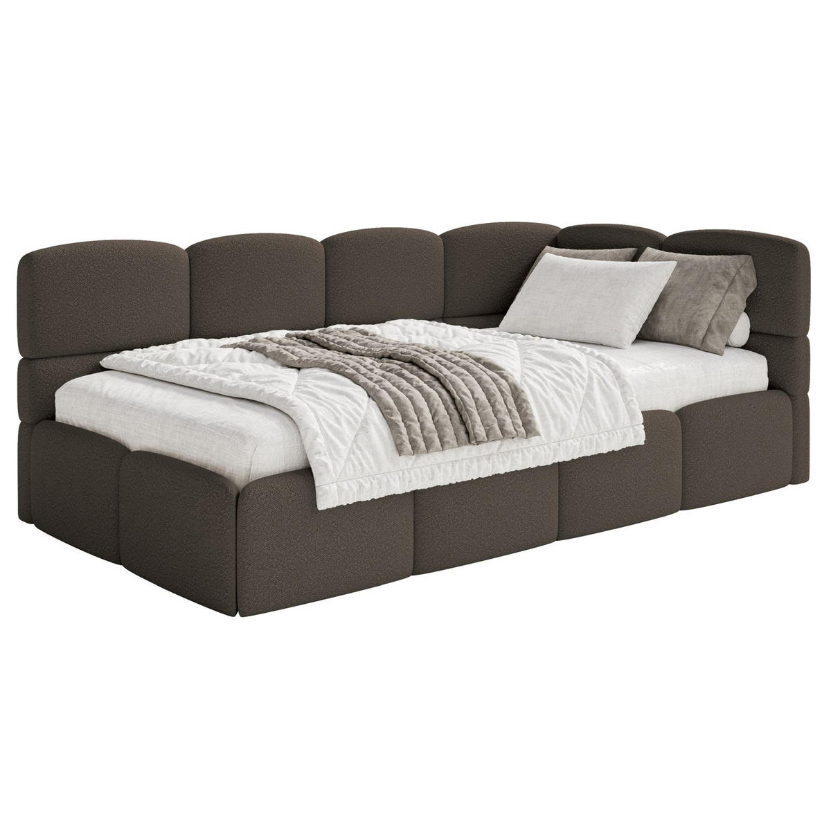 JUGENDBETT Cloudy rechts mit Matratze und Rausfallschutz Bouclé Braun - Braun, Kunststoff/Textil (90/200cm) - Selsey