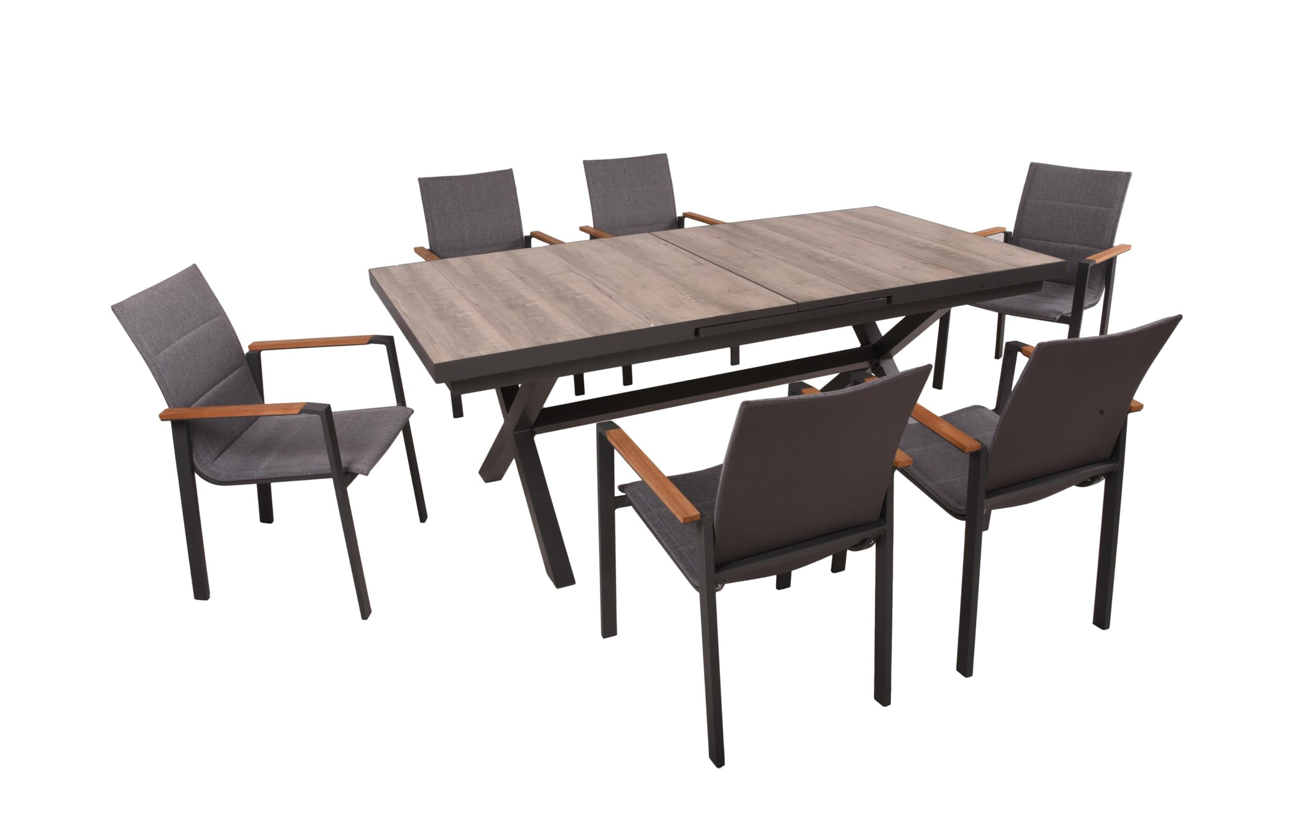 GARTEN-SITZGRUPPE Joana 7-teilig Gartenmöbel-Set - Dunkelgrau, Holz - DELUKE