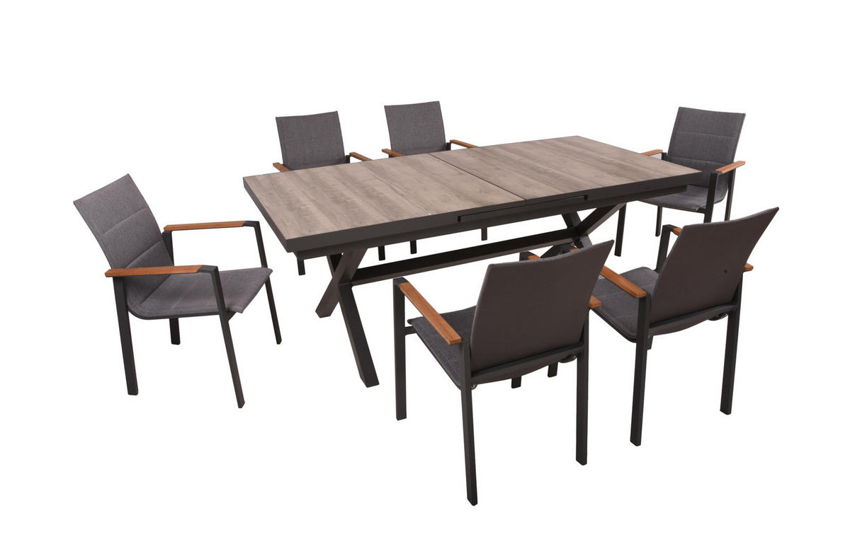 GARTEN-SITZGRUPPE Joana 7-teilig Gartenmöbel-Set - Dunkelgrau, Holz - DELUKE