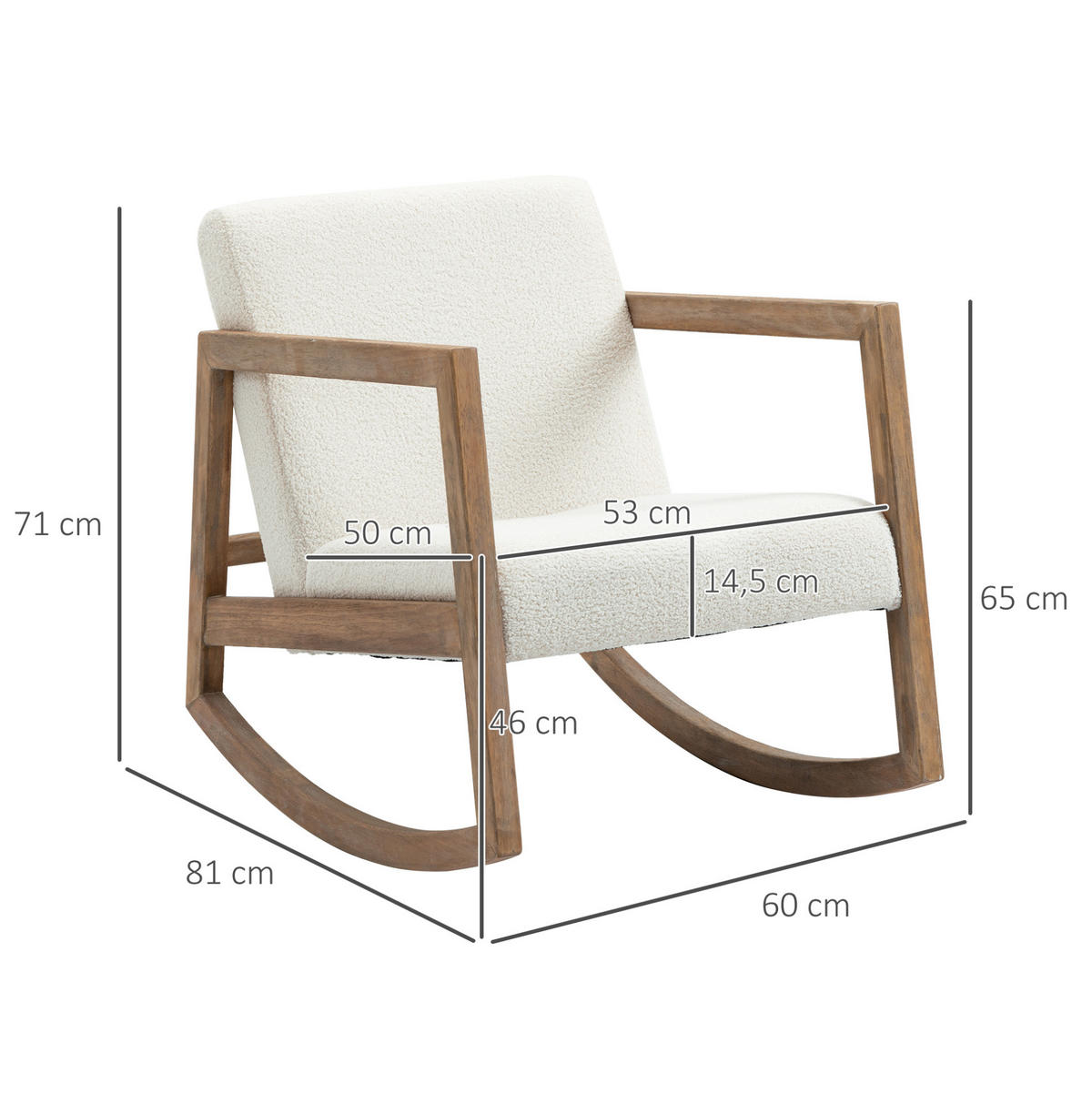 SCHAUKELSTUHL 81/60/71 cm cremeweiß aus Kautschukholz gepolstert - Creme, Textil (81/71/60cm) - OKWISH