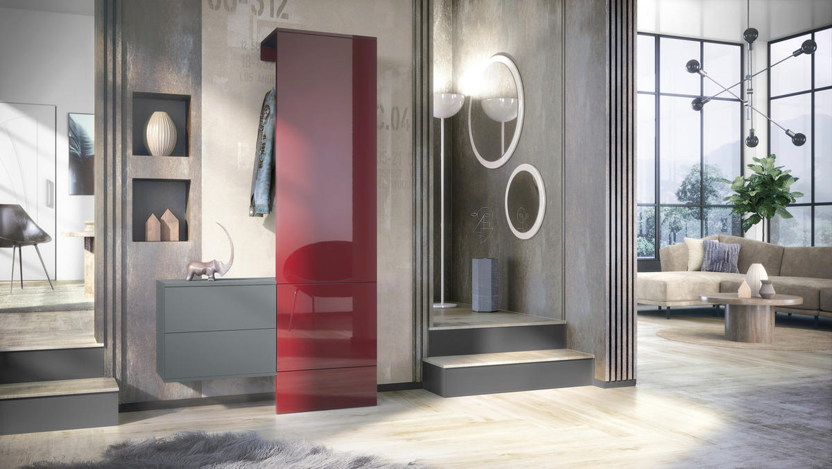 GARDEROBE Carlton Paneel in Bordeaux Hochglanz - Bordeaux, Holzwerkstoff (105/193/35cm) - Vladon