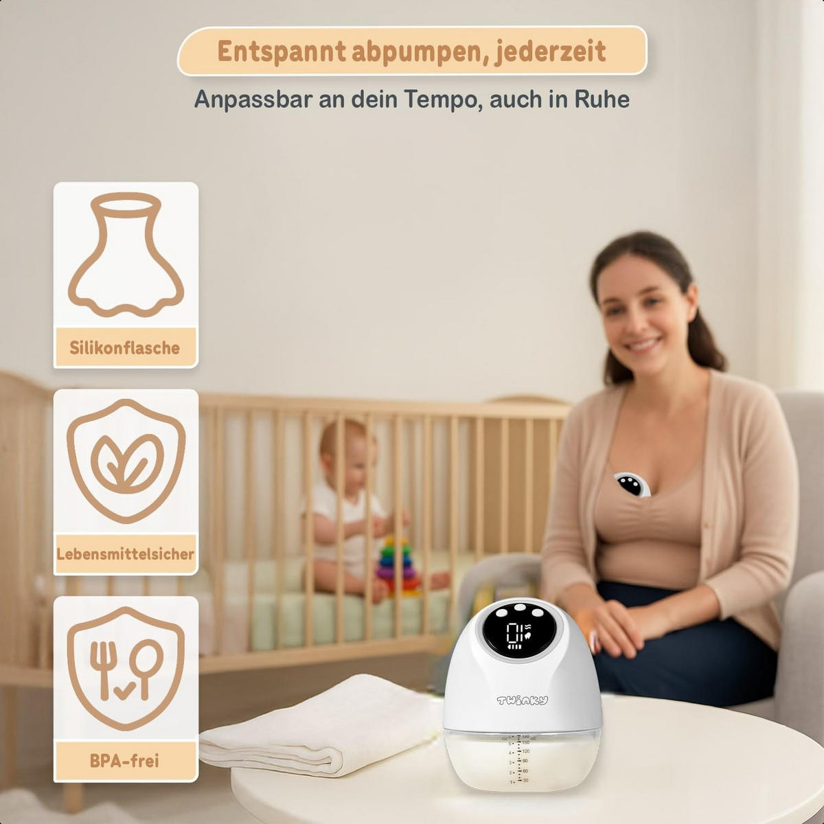 MILCHPUMPE Tragbar 4 Modi & 9 Saugstufen Weiß - Weiß, Kunststoff (18/16cm) - Twinky