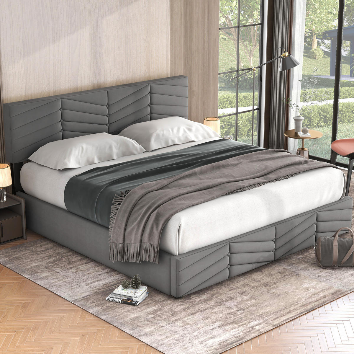 POLSTERBETT mit Bettkasten 180x200 cm Samt Grau - Grau, Metall (180/200cm) - Meubliv