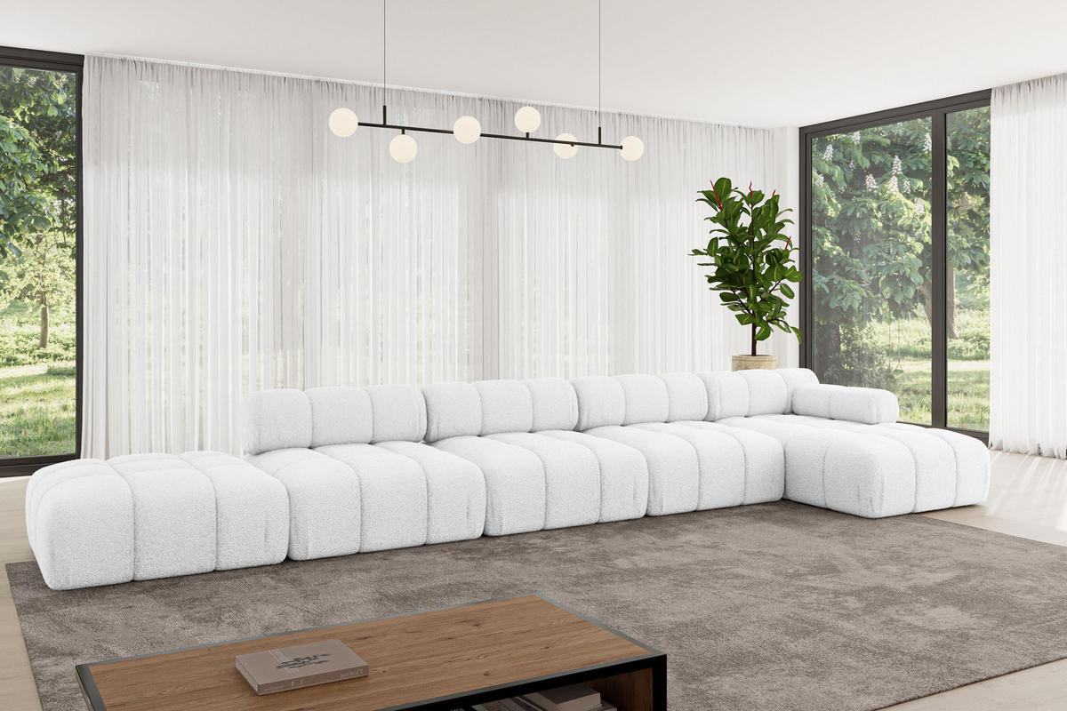 ECKSOFA modulares Sofa Lizur-L3 - 475x160x70 cm Weiß Bouclé - Weiß, Holzwerkstoff/Textil (475/160cm) - ALTDECOR