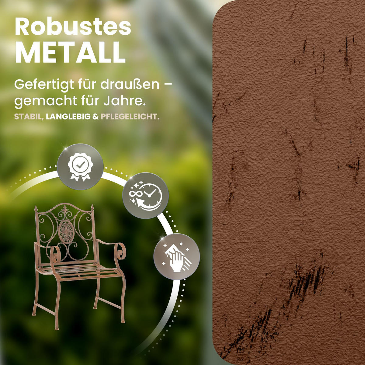 GARTENSTUHL Metall Antik Braun - Braun, Metall (62/94/53cm) - CLP