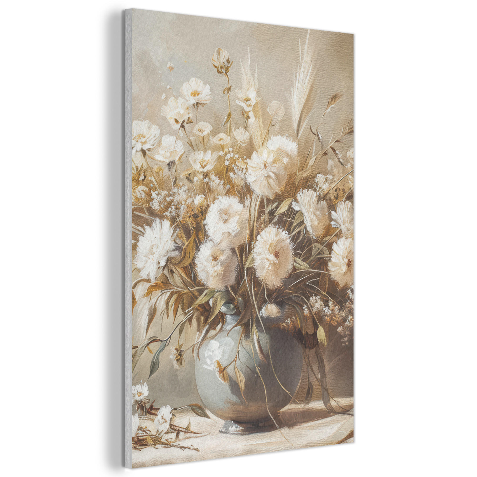 AKUSTIKBILD Blumen - Vase - Stilleben - Beige Wanddeko 60x90 cm - Creme, Kunststoff (60/90/0.9cm) - MuchoWow