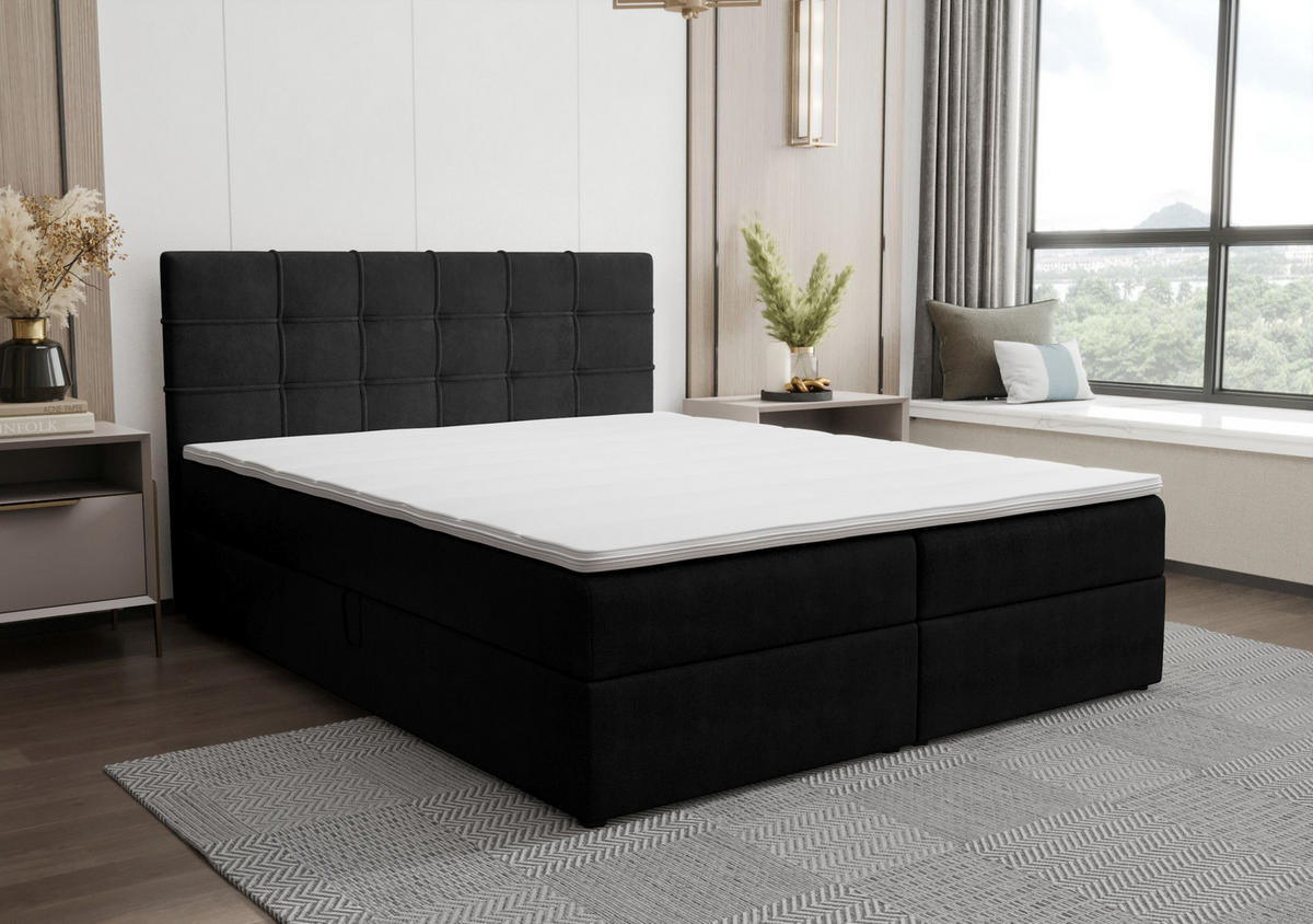 BOXBETT KIDA mit Matratze H3, Bonell und Topper 120x200 Curio 99 - Schwarz, Textil (120/200cm) - Bedante